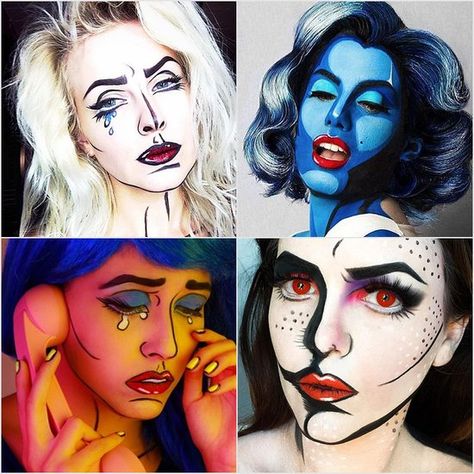 Pop-Art Makeup Ideas So Good, They Actually Look Like Cartoons Comic Book Makeup, Comic Makeup, Pop Art Costume, Cartoon Makeup, Pop Art Makeup, Drag Make-up, Special Fx Makeup, Theatrical Makeup, Art Costume