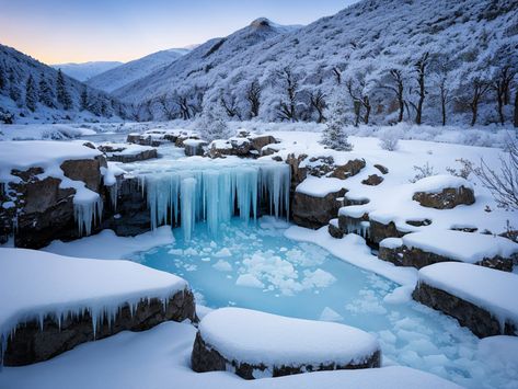 Discover Andorra's Natural Beauty: A frozen waterfall in the Andorran mountains Frozen Landscape, Frozen Waterfall, Inspiring Landscapes, Awe Inspiring, Natural Beauty, Frozen, Building, Beauty, Nature