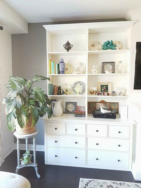 Hemnes dresser hack Dresser And Bookcase Combo, Dresser With Bookshelf On Top, Dresser Bookshelf Combo, Hemnes Dresser Hack, Ikea Hemnes Cabinet, Bookshelf Dresser, Dresser Bookcase, Small Office Furniture, Ikea Hemnes Dresser