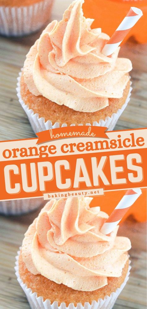 Orange Creamsicle Cupcakes, Summer desserts/ easy to make easy to make sweet treat Orange Creamsicle Cupcakes, Orange Buttercream, Orange Cupcakes, Slow Cooker Desserts, Orange Creamsicle, Köstliche Desserts, Baking Cupcakes, Yummy Cupcakes, Mini Desserts