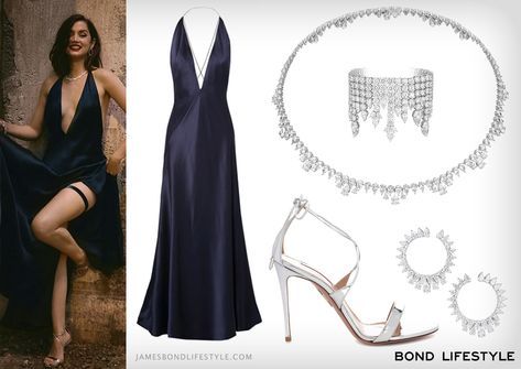 James Bond Theme Party Outfit, James Bond Dresses, Bond Girl Outfits, Bond Girl Dresses, James Bond Outfits, Bond Outfits, Bond Dress, Bond Women, Blue Dress Outfits