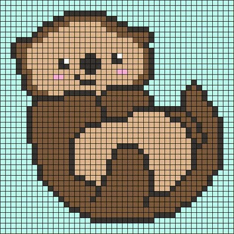 Pixel Art Otter, Autumn Cross Stitch Patterns, Easy Pixel Art, Pixel Art Templates, Pony Bead Patterns, Pixel Art Grid, Crochet Pillows, Graph Paper Art, Tapestry Crochet Patterns