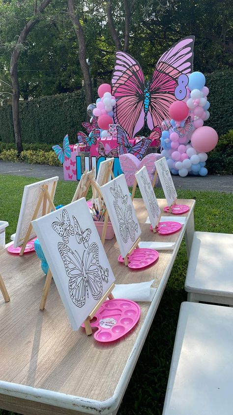 Butterflies Birthday Party Ideas | Photo 9 of 11 | Catch My Party Butterfly Birthday Activities, Butterfly Garden Party Ideas, Butterfly Birthday Games, Butterfly Birthday Party Games, Butterfly 4th Birthday Party, Butterfly Bday Party Ideas, Butterfly Birthday Party Decorations Diy, 7th Birthday Party For Girls, Butterfly Birthday Party Ideas