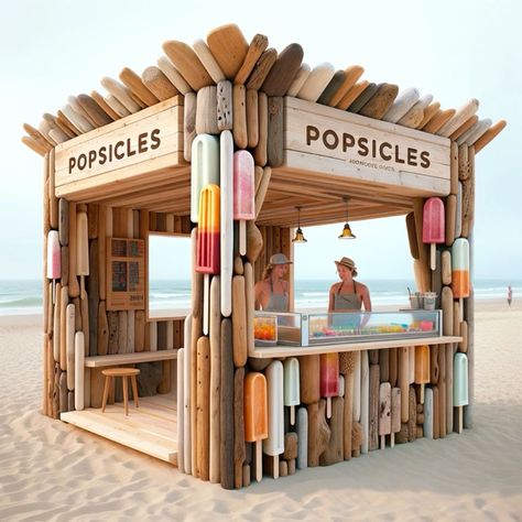 Beach Booth Design, Beach Shop Design, Kiosk Design Ideas, Popsicle Shop, Beach Kiosk, Popsicle Stand, Food Stand Design, Popsicle Design, Bar Inspiration