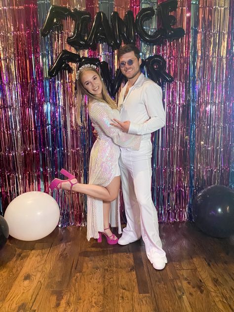 Engagement Party ideas - disco theme Crazy In Love Engagement Party, Disco Themed Engagement Party, Disco Theme Engagement Party, Disco Engagement Party, Friend Events, Engagement Party Ideas, Engagement Party Diy, 70s Disco Party, Disco Night