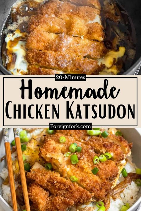 Chicken Katsudon is a new way to enjoy chicken katsu with a thick eggy sauce that adds incredible flavor to the chicken and rice. It’s a flavorful dish that’s perfect for lunch or dinner! Katsu Don Recipe, Chicken Katsudon Recipe, Katsudon Recipe, Chicken Katsudon, Katsu Don, Katsu Chicken, Chicken Katsu, Japanese Recipe, Quick Chicken Recipes