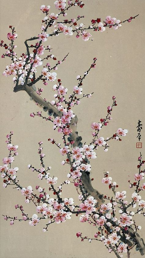 I NEED THIS FLOWERRRRRRR! Japanese Floral Art, Japan Traditional Art, Dali Art, Cherry Blossom Painting, Chinese Art Painting, Cherry Blossom Art, Asian Painting, Blossom Tattoo, Life Paintings