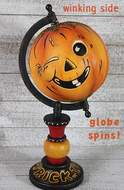 https://flic.kr/p/M3hZjn | PFATT offering Sept 2018 Painted Globe Diy, Halloween Painted Pumpkin, Globe Projects, Halloween Candlesticks, Fall Decor Crafts, Globe Diy, Painted Globe, Halloween Entertaining, Cotton Mill