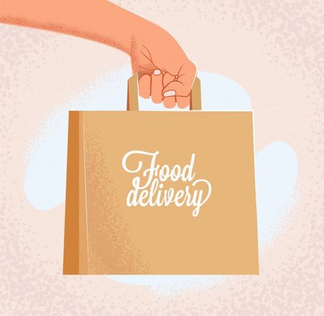 Paper Bag Illustration, Craft Paper Bag, Delivery Sign, Ux Project, Black Latex Gloves, Hand Held Food, Outstretched Hand, Paper Cartoon, Delivery Food