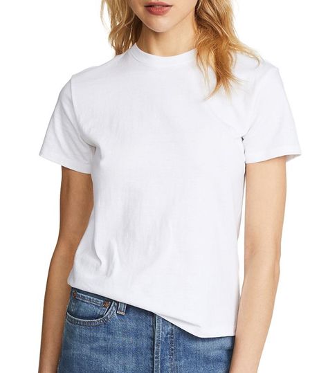 The White T-Shirt I Always Get Compliments On via @WhoWhatWear White Tshirt Women, Loose Shirts, Basic Shirts, Tshirt Outfits, Shirt Mockup, White T, White Tshirt, Capsule Wardrobe, Shirt Design