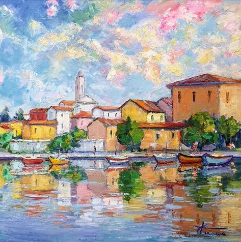 Paesaggi dipinti - Giuseppe Faraone Modern Impressionism, Lake Art, Nature Art Painting, Impressionist Art, Post Impressionists, Aesthetic Pastel Wallpaper, Italian Artist, Art Painting Acrylic, Painting Class