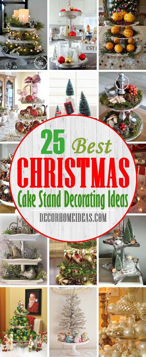 Christmas Decor Cake Stand, Cake Stand Christmas Decor, Cake Stand Decor Ideas, Best Christmas Cake, Cake Stand Centerpiece, Christmas Cake Stand, Christmas Dessert Table, Cake Stand Decor, Diy Cake Stand