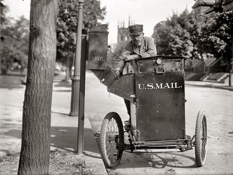 Post Office Department. Motorcycle postman. 1912. Vintage Mail, Post Boxes, Going Postal, Mail Boxes, Us Postal Service, Mail Post, Mail Delivery, Moments In Time, Harley Davidson Motorcycle