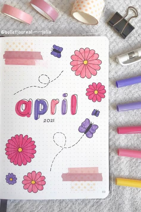 april bujo, april cover spread, april cover inspiration, april bullet journal, april spread, cover spread april, bujo april ideas, april spread ideas, april cover bujo, april bujo cover April Bujo Cover, April Weekly Spread, Journal Cover Inspiration, April Bullet Journal Cover, April Bujo, Bujo Cover, April Bullet Journal, Bullet Journal Work, File Decoration