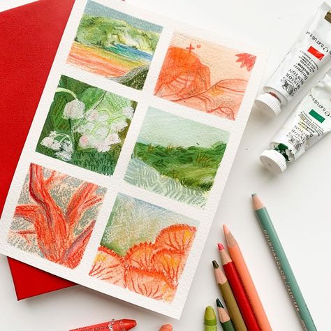 Katie Mai, Grid Journaling, Watercolor Crayons, Cat Calendar, Art Pencil, Summer Inspo, All Art, Colored Pencils, Crayon