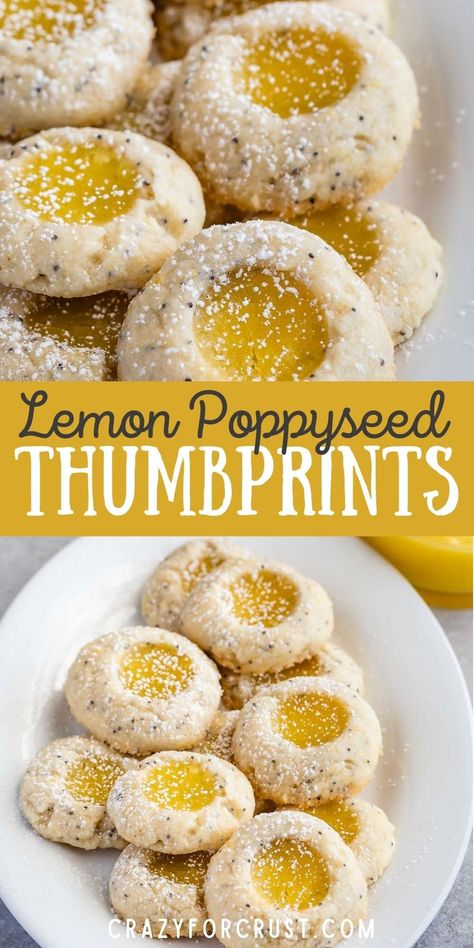 Shortbread Thumbprint Cookies Recipe, Lemon Thumbprint Cookies, Easy Lemon Curd, Crazy For Crust, Bite Size Cookies, Thumbprint Cookies Recipe, Lemon Poppy Seed, Cookies Brownies, Spring Cookies