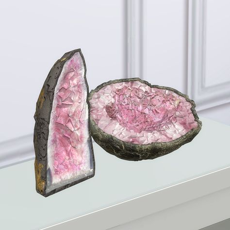 Geode Crystals, Pink Quartz Crystal, Sims 4 Clutter, Quartz Geode, Crystal Geode, Sims 4 Build, Sims House, Sims Mods, Sims 4 Cc