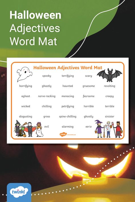 Halloween Adjectives, Adjective Words, Halloween Vocabulary, Halloween Stories, Halloween Words, English Teaching, Scary Stories, Halloween Activities, Kids Writing