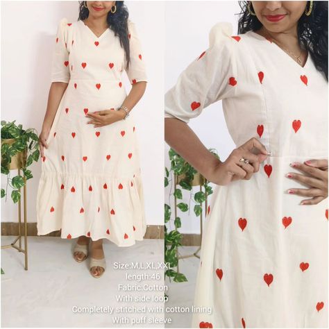 *FEEDING MATERNITY dress* RED ♥️ Fabric: Pure cotton embroidery ❤️ Off white 🌸Elbow puff sleeve 🌸TWO SIDES INVISIBLE ZIP 🌸2 tier dress VERY COMFORTABLE **S-36 M-38 L-40 xl-42 xxl-44* Length 46" Backside tie loop With *complete overlock and stitched with complete lining * BOOK FAST* WATCH VIDEO FOR BETTER UNDERSTANDING *775+ship *ready to ship* Maternity White Dress, Red Maternity Dress, Feeding Dresses, Cotton Frocks, Tier Dress, Shirt Pant Set, Cotton Embroidery, Invisible Zip, New Mothers