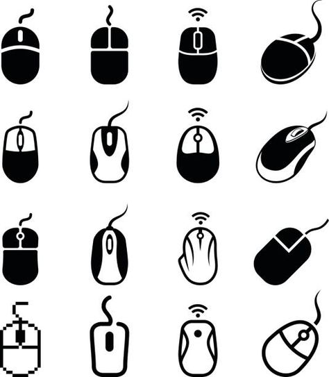 computer mouse black and white royalty free vector icon set vector art illustration Computer Tattoo, Illustrator Ideas, Tech Tattoo, Computer Logo, Graphic Design Cv, Doodle Wall, Mouse Logo, Computer Vector, Mouse Illustration