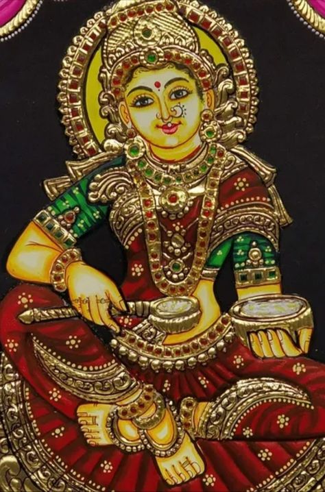 Goddess Lakshmi Tanjore Painting, Durga Devi Tanjore Painting, Tanjavur Painting All Gods, Thanjavur Painting, Tanjore Art, Indian Traditional Paintings, Easy Flower Drawings, Tanjore Paintings, Kerala Mural Painting