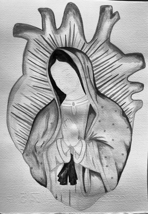 Easy Virgencita Drawing, Someone Praying Drawing, Mexican Culture Drawings, La Drawing Art, Simple Chicano Drawings, Lady Of Guadalupe Drawing, Virgin Drawing, Drawing Ideas Cross, Dibujos Astetics Faciles