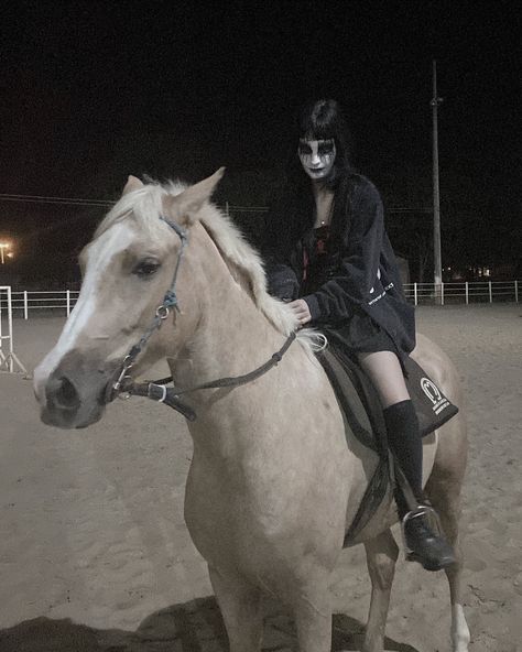 Goth Equestrian, Goth Western Aesthetic, Country Aesthetic Outfit, Goth Cowboy, Corpse Paint, Alternative Aesthetic, Equine Therapy, Cowboy Aesthetic, Girly Pop