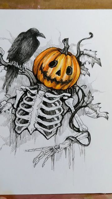 Halloween Art Projects, Fall Drawings, Pumpkin Drawing, Halloween Artwork, Pumpkin Art, Halloween Drawings, Halloween Painting, Disegni Artistici, Arte Inspo