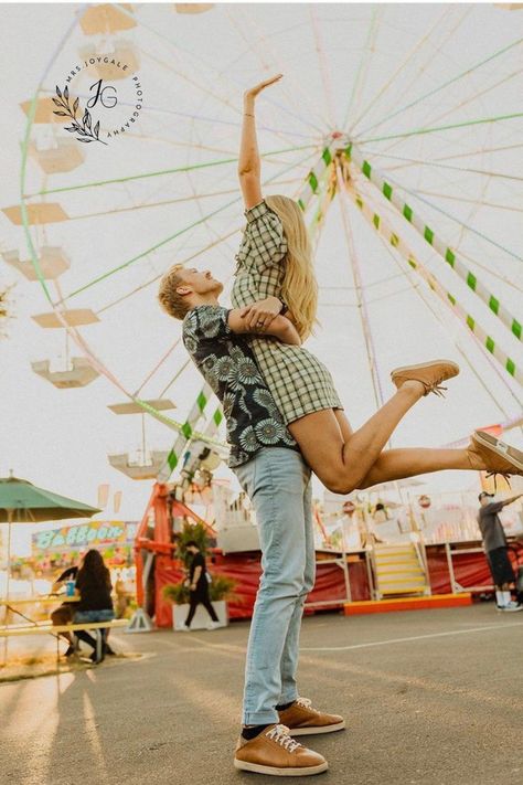 Fair Couples Photoshoot, Summer Outfits Cotton, Couples Photoshoot Summer, Carnival Pictures, Bitterroot Flower, Carnival Photo Shoots, Good Fit Books, Carnival Photos, Orange County Fair