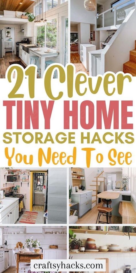 Increase storage with these awesome organizing hacks for small spaces. No matter how small the place, you can use these organizing ideas to transform your home and take your home decor to a whole new level. Small decluttering hacks will change the way you live. Tiny Home Kitchens Ideas, Storage For Tiny Houses, Tiny Home Clothing Storage, Decorating Tiny Homes, Tiny Space Ideas, Tiny Home Hacks, Tiny Home Organization, Small House Storage Ideas, Tiny Home Decorating Ideas