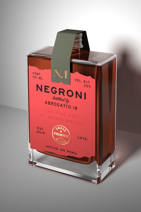 Custom diecut label created for Negroni Abrogatto 18, Ready To Drink Cocktails Unique Label Design, Ready To Drink Cocktails, Liquor Packaging Design, Liquor Bottle Design, Ready To Drink Packaging, Alcohol Label Design, Drink Label Design, Cocktail Packaging, Flavored Whiskey