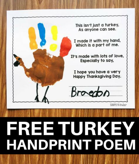 Free Turkey Handprint Poem for Thanksgiving. Great for preschool, kindergarten, and first grades. Turkey Handprint Poem, Handprint Poem, Thanksgiving Activities Preschool, Thanksgiving Crafts For Toddlers, Thanksgiving Lessons, Thanksgiving Games For Kids, Thanksgiving Kindergarten, Thanksgiving Crafts Preschool, Turkey Handprint