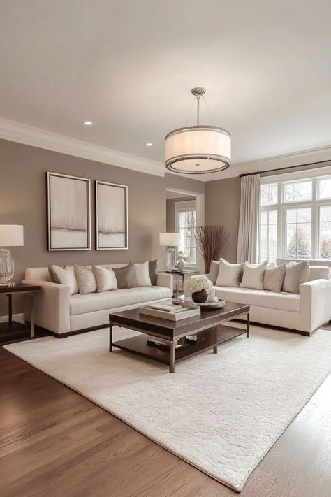 Create a calm and sophisticated living room with neutral tones. Mix soft beige, ivory, and gray for a serene and timeless look that’s perfect for relaxing. 🛋🌿✨ #NeutralLivingRoom #HomeDecor #ElegantSpaces #RelaxingVibes Light Wall Colors For Living Room Cozy, Dark Beige Living Room Ideas, Cozy Tan Living Room, Neutral Colours For Living Room, Monochromatic Neutral Living Room, Creme Living Room Decor, Neutral Living Room Colours, Cream Front Room Ideas, Living Room Gray And Beige