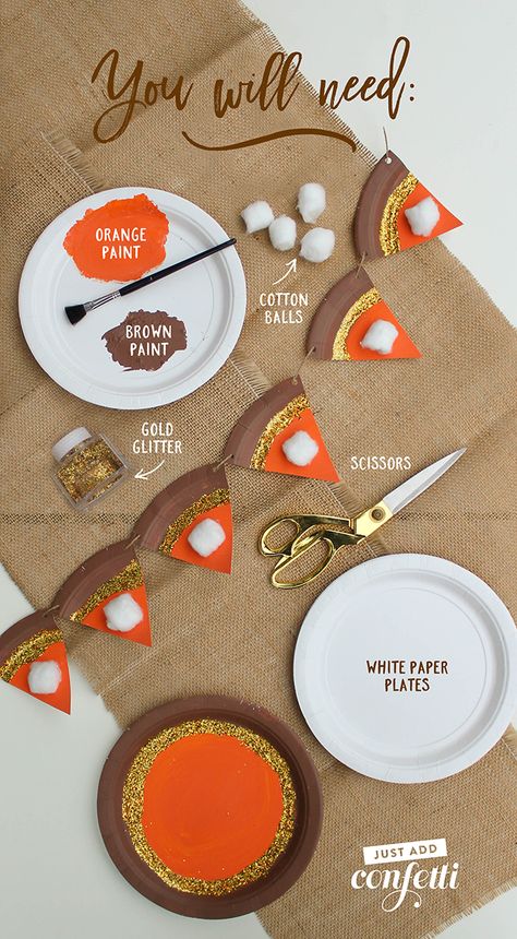 Pumpkin Pie Paper Plate Craft, Craft Ideas Thanksgiving, Pumpkin Pie Paper Plate, Paper Plate Pie Craft, Paper Plate Garland, Diy Turkey Crafts Thanksgiving Decorations, Thanksgiving Pie Craft For Kids, Kids Thanksgiving Crafts For The Table, Paper Plate Fall Wreath