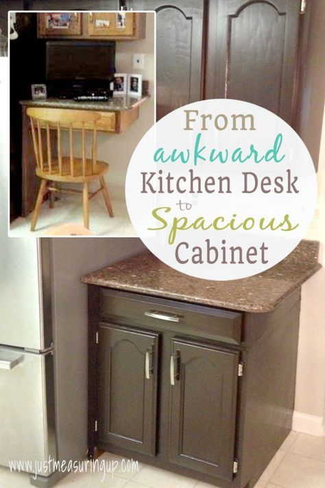 Turn a "kitchen desk" into cabinet storage! Bathroom Ideas On A Budget Diy, Kitchen Desk Areas, Ivory Cabinets, Simple Decorating Ideas, Design Diy Ideas, Inspiring Kitchens, Diy Home Improvement Ideas, Diy Organization Ideas, Diy Home Hacks