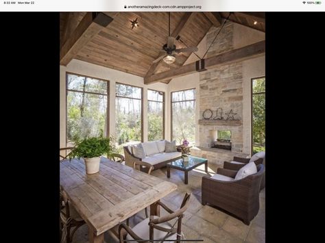 Farmhouse Sunroom, Sunroom Makeover, Sunroom Windows, Traditional Porch, Porch Design Ideas, Screened Porch Designs, Four Seasons Room, Porch Fireplace, Sunroom Ideas