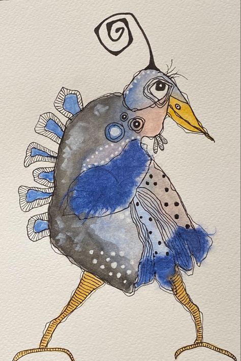 Funky Bird Paintings, Abstract Bird Drawing, Quirky Birds Art, Whimsical Birds Drawing, Whimsical Watercolor Art, Whimsical Art Illustrations, Funky Birds, Quirky Drawings, Whimsical Bird Art