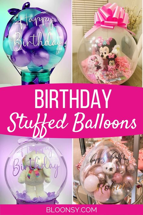 birthday stuffed balloons Stuffed Balloon Ideas, Balloon Gift Basket Birthday, Balloon Gifts, Stuffed Balloons Ideas, Balloon Gift Ideas, Stuffed Balloons, Birthday Stuffed Balloons, Balloon Stuffing Ideas, Balloon Stuffed Gifts