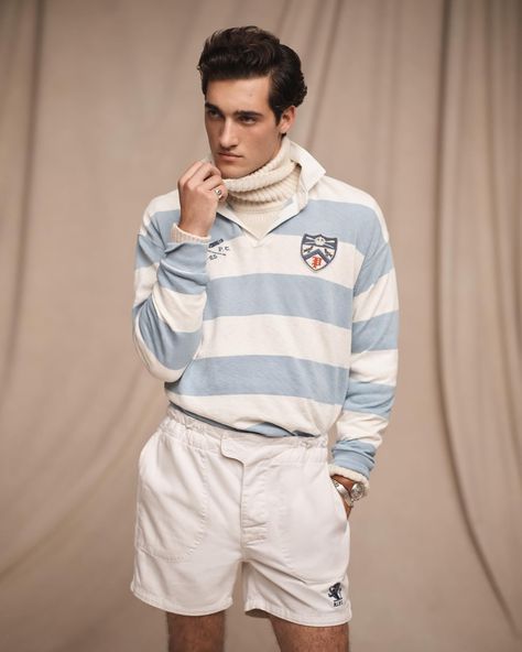 Polo Rugby Shirt Outfit Men, Rugby Shirt Outfit Men, Preppy Handbook, Ralph Lauren Rugby Shirt, Shirt Outfit Men, Rugby Fashion, Ivy League Style, Men's Robes, Athletic Club