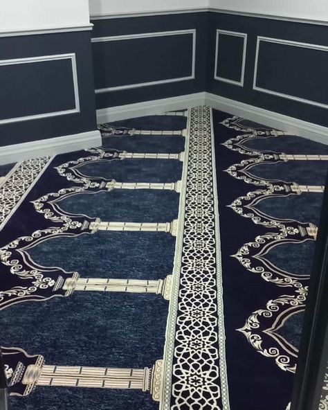 Silk touch navy blue pattern Musallah installed at a premium car garage in Cape Town. We supply and install Musallah carpets to offices and commercial spaces. Musallah At Home, Mosque Design, Carpet Decor, Navy Blue Pattern, Blue Carpet, Silk Touch, Premium Cars, Car Garage, Blue Pattern