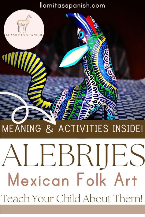 Have you seen the Disney movie Coco? Well, inside the movie, other than the fact it tells a beautiful fictional story on the Day of the Dead, it also portrays one of the most beautiful folk art in Mexico, called alebrijes, also known as spirit animals. Although alebrijes aren’t actually connected to Dia de muertos, it does play a big part in Mexican art and culture. Learn all about these beautiful spirit animals inside our blog and with our Llamitas Spanish Seasonal Bundle! Mexican Art Lessons Elementary, Mexican Spirit Animals, Alebrijes Art Project For Kids, Mexican Folk Art Pattern, Mexican Alebrijes, Homeschool Spanish Curriculum, Preschool Travel, Boy Activities, Mexican Decorations