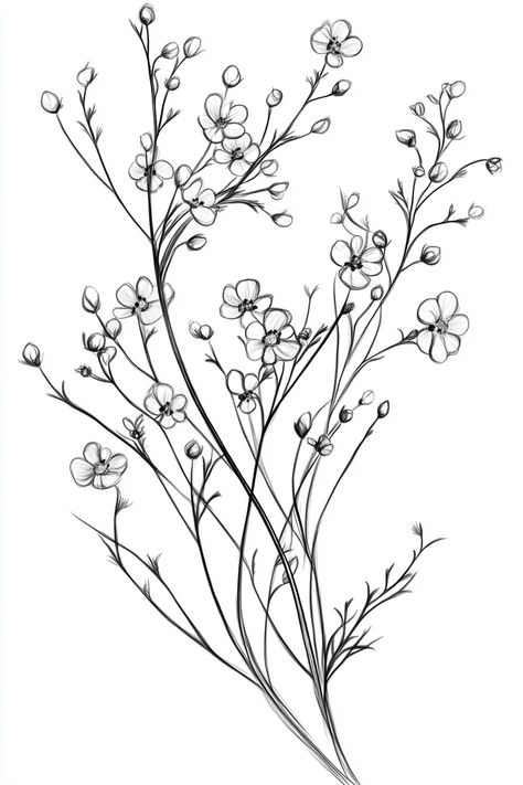 Blooming Creativity: 17 Inspiring Flower Drawing Ideas - Craft Frontier Wild Flower Line Art, Whimsical Flower Drawing, Wild Flower Line Drawing, Flower Line Drawing Simple, Wildflower Bouquet Drawing, Wild Flower Sketch, Wild Flowers Drawing, Wildflower Sketch, Embroidery Reference