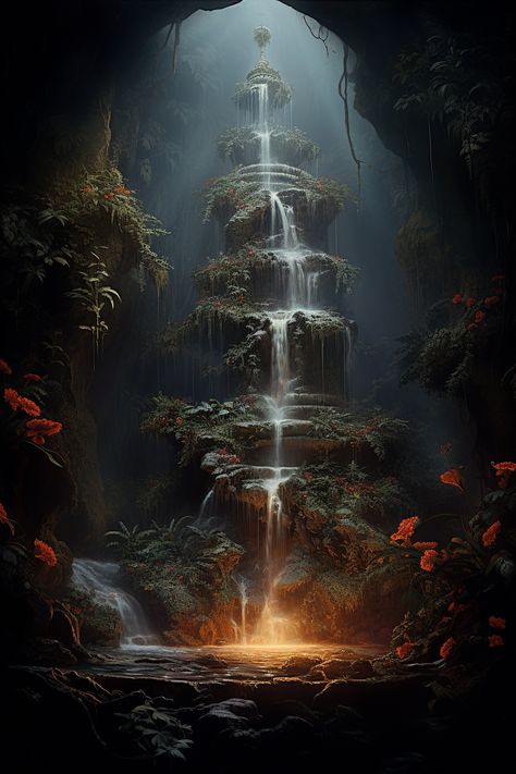 Fantasy Fountain, Magical Fountain, Batman Redesign, Fairy Fountain, Jungle Temple, Baby Rats, The Fountain Of Youth, Relaxing Space, Mystical Places