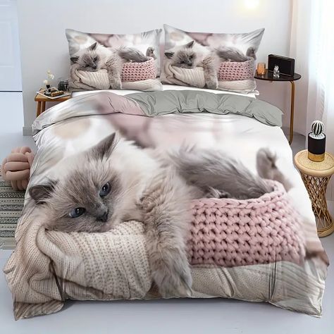 2 3pcs Lovely Pet Cat Print Duvet Cover Set 1 Duvet Cover 1 2 Pillowcase Without Core Soft Comfortable Cute Kitten Bedding Set For Bedroom Dorm Room - Home & Kitchen - Temu Teen Boy Bedroom Decor, Cat Bedding, Pillow Shames, Kitten Beds, Queen Size Duvet Covers, Teen Boy Bedroom, Pillowcase Pattern, Boys Bedroom Decor, King Bedding Sets