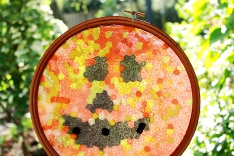 Melted Bead Jack O Lantern Suncatchers 12 Make A Suncatcher, Days Until Halloween, Arts And Crafts Activities, Plastic Bottle Flowers, Suncatcher Craft, Kids Arts And Crafts, Halloween Beads, Fun Halloween Decor, How To Make Lanterns