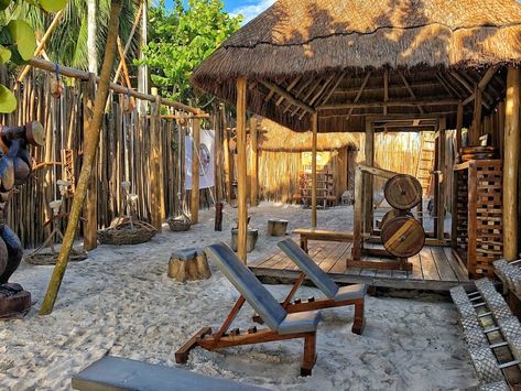 Beach Location — TULUM JUNGLE GYM Outdoor Jungle Gym, Tulum Jungle, Gym Space, Dream Gym, Beach Location, Mma Gym, Beach Gym, Tiki Decor, Gym Ideas