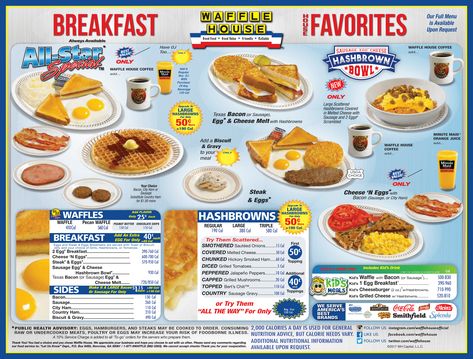 description Waffle House Menu Prices, Waffle House Menu, Minute Maid Orange Juice, Hashbrown Waffles, Georgia Trip, Cheese Waffles, Bacon Lover, Breakfast Waffles, Waffle House