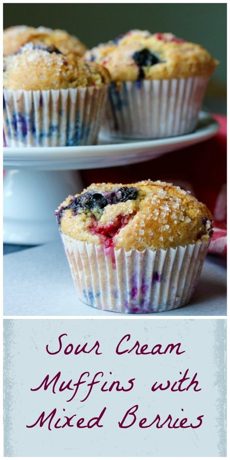 Sour Cream Muffins with Mixed Berries Keto Mixed Berry Muffins, Triple Berry Muffins, Muffin Monday, Mixed Berry Muffins, Sour Cream Muffins, Sour Cream Pancakes, Sour Cream Banana Bread, Sour Cream Cookies, Breakfast Catering