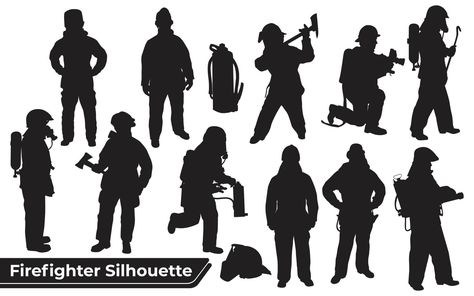 Collection of firefighter silhouettes in different positions Firefighter Silhouette, Elementary School Playground, Person Silhouette, Creepy Masks, Fire House, House Graphic, Fire Fighters, School Playground, Fire Safety