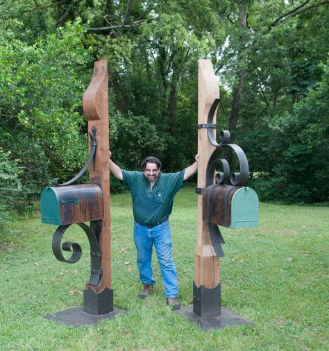 Unique Mailbox Ideas Diy, Metal Mailbox Ideas, Rustic Mailbox Ideas, Metal Mailbox Post, Unique Mailbox Ideas, Mailbox Post Ideas, Rustic Mailbox, Wood Mailbox, Rustic Mailboxes